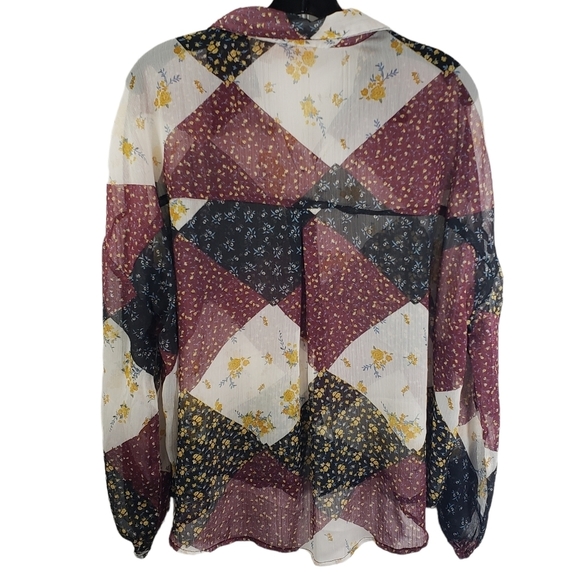 Willow Root Womens Size M Patchwork Floral Sheer Blouse - Picture 2 of 7